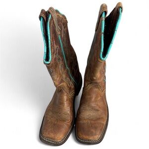 Justin Boots Brown and Turquoise Heeled Boots